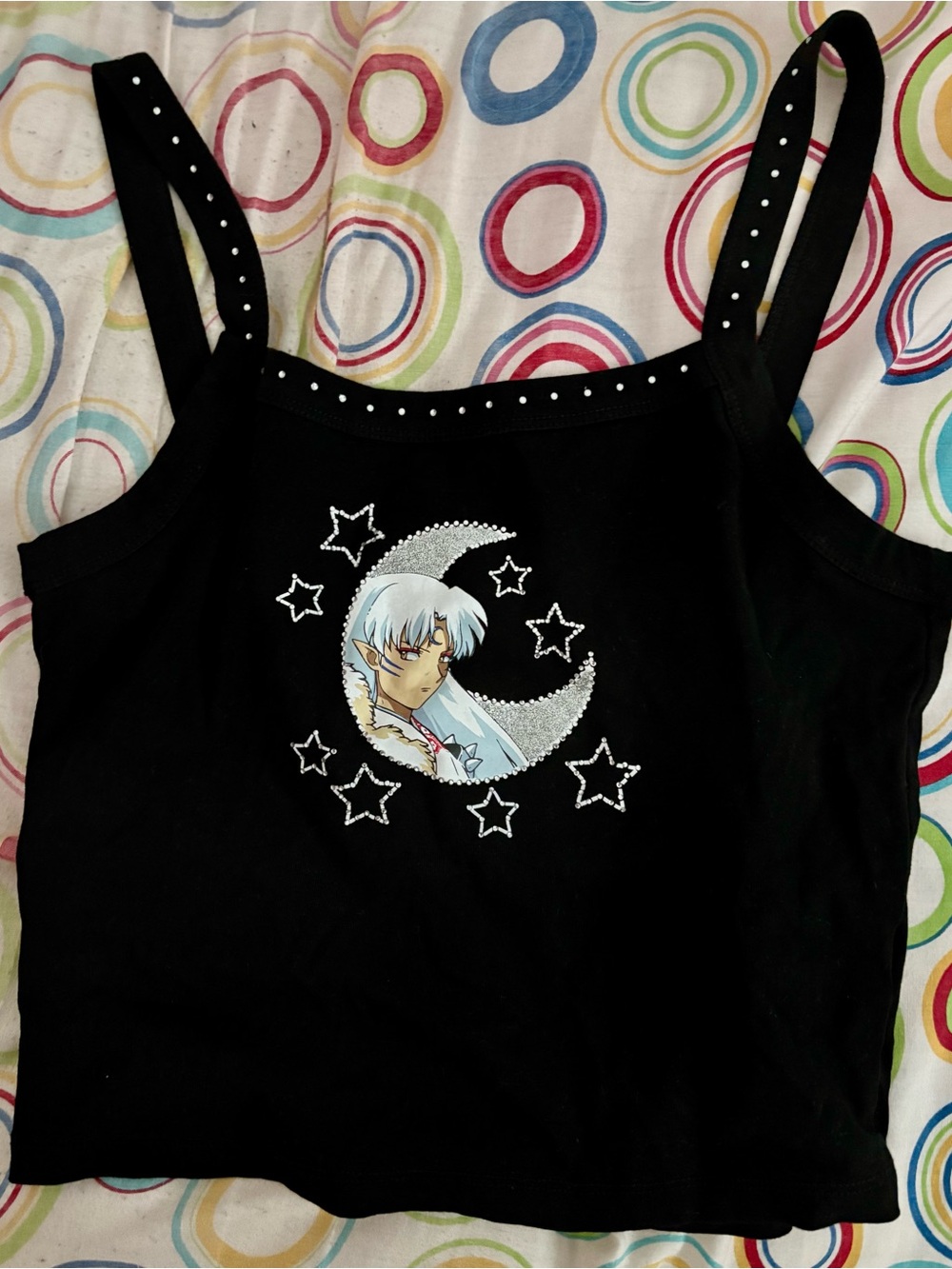 Dolls Kill x Inuyasha Sesshomaru Glitter Sparkly Moon Black Studded Tank Top